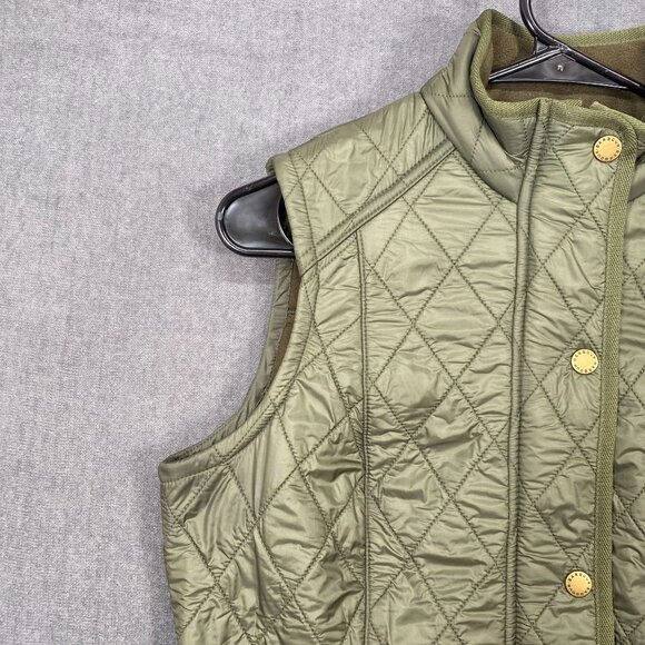 Barbour Olive Green Quilted Vest With Gold Snap Buttons & Pockets Womens Size 6 - Picture 7 of 11